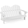 2-Seat Fir Wood Adirondack Loveseat with Armrests-White