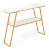 2-Tier Console Table with Open Shelf and Gold Metal Frame-White & Golden