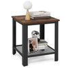 2-Tier End Table Square Sofa Side Table with Mesh Shelf-Rustic Brown