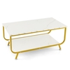 2-Tier Faux Marble Coffee Table Rectangular with Shelf-White