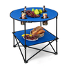 2-Tier Foldable Camping Table Portable Picnic Table with Carrying Bag-Blue
