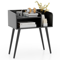 2-Tier Mid Century Modern Nightstand with Open Shelves-Black