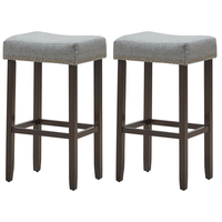 2 Traditional Upholstered Bar Stools-Grey