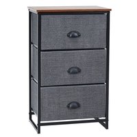 2/3/4 Fabric Nightstand Bedside Storage Cabinet Folding Drawers-3-Tier-Black