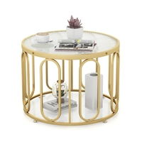 24 Inch Round Coffee Table with Reeded Tempered Glass Top-Golden