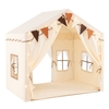 3-4 Kids Large Play Tent House with 2 Opening Doors Star Lights and Plaid Pennants-Beige