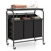 3-Bag Cart Heavy Duty Laundry Sorter Hamper with Foldable Ironing Board-Black & Grey