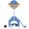 3 in 1 Adjustable Basketball Stand,  Football Goal and Golf Net-Blue