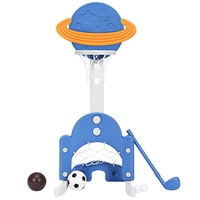 3 in 1 Adjustable Basketball Stand,  Football Goal and Golf Net-Blue