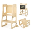 3-in-1 Foldable Kitchen Standing Tower for Toddlers with Chalkboard,  Weaning Table-Natural