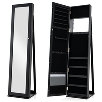 3-in-1 Mirrored Jewelry Armoire with Display Shelves-Black