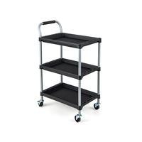 3 Layer Tool Cart with PP Shelves,  Sponged Handle and Swivel Wheel -Black