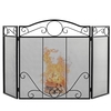 3-Panel Folding Metal Fireplace Screen with Leaves Decoration
