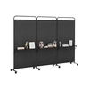 3-Panel Folding Room Divider Rolling Privacy Screen with 3 Metal Shelves-Black
