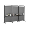 3-Panel Folding Room Divider Rolling Privacy Screen with 3 Metal Shelves-Grey
