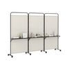 3-Panel Folding Room Divider Rolling Privacy Screen with 3 Metal Shelves-White