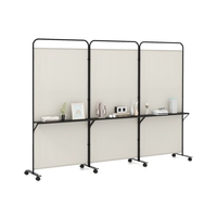 3-Panel Folding Room Divider Rolling Privacy Screen with 3 Metal Shelves-White