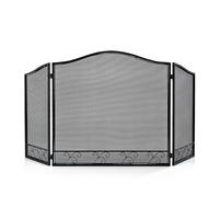 3 Panel Iron Folding Fireplace Screen Fence with Flexible Hinges-Black