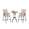 3 PCS Outdoor Bistro Set Patio Bar Table with 2 Folding Chairs-Beige