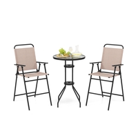 3 PCS Outdoor Bistro Set Patio Bar Table with 2 Folding Chairs-Beige
