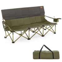 3 Person Folding Camping Chair with 2 Cup Holders & Storage Bag-Green