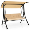 3-Person Patio Porch Swing with Weatherproof and Adjustable Polyester Canopy-Beige