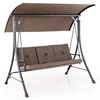 3-Person Patio Porch Swing with Weatherproof and Adjustable Polyester Canopy-Brown