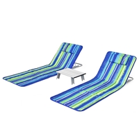 3-Piece Beach Mat Set with 2 Lounge Chairs and Side Table-Blue