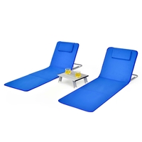 3-Piece Beach Mat Set with 2 Lounge Chairs and Side Table-Navy