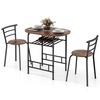 3-Piece Dining Table Set with Extra Wine Rack and Metal Frame-Rustic Brown