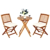 3 Piece Folding Bistro Set with Cushions for Patio-Beige