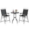 3-Piece Outdoor Bar Stool Set with DPC Tabletop and Umbrella Hole and Footrest-Black