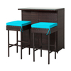 3-Piece Outdoor PE Rattan Bar Set with Cushions-Turquoise