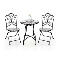 3 Piece Patio Bistro Set Round Table and 2 Folding Chairs
