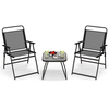 3 Piece Patio Folding Conversation Set for Backyard,  Poolside,  Balcony-Black