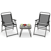 3 Piece Patio Folding Conversation Set for Backyard,  Poolside,  Balcony-Black