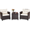 3 Piece Patio Rattan Furniture Set for Porch Balcony Garden Yard-White