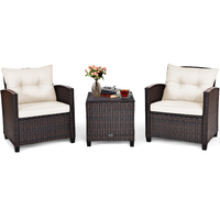 3 Piece Patio Rattan Furniture Set for Porch Balcony Garden Yard-White