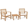 3 Pieces Acacia Wood Patio Conversation Set with Soft Cushions-White