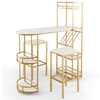 3 Pieces BAr Table Set with Storage Shelves and Glass Holder-Golden