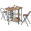 3 Pieces Drop-Leaf Rolling Dining Table Set with 2 Shelves-Rustic Brown
