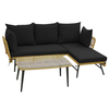 3 Pieces L-Shaped Patio Conversation Set with Tempered Glass Table-Black