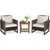 3 Pieces Outdoor Rattan Furniture Bistro Set with Cushioned Sofas-Beige