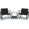 3 Pieces Outdoor Rocking Bistro Set PE Rattan with Cushions-Black