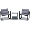 3 Pieces Outdoor Rocking Bistro Set PE Rattan with Cushions-Grey