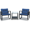3 Pieces Outdoor Rocking Bistro Set PE Rattan with Cushions-Navy