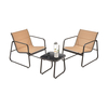 3 Pieces Patio Conversation Set with Breathable Fabric and Tempered Glass Tabletop-Brown
