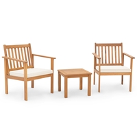 3 Pieces Wood Patio Set Acacia Outdoor with Coffee Table and Cushions-White