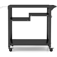 3-Shelf Movable BBQ Cart with 4 Lockable Wheels,  Hooks and Side Handle-Black