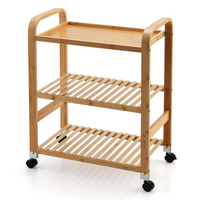 3-Tier Bamboo Rolling Storage Cart with Locking Casters-Natural